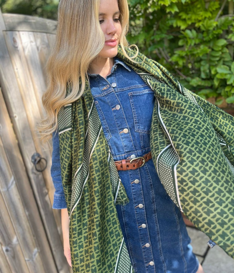 Green Classic Geo Print Scarf