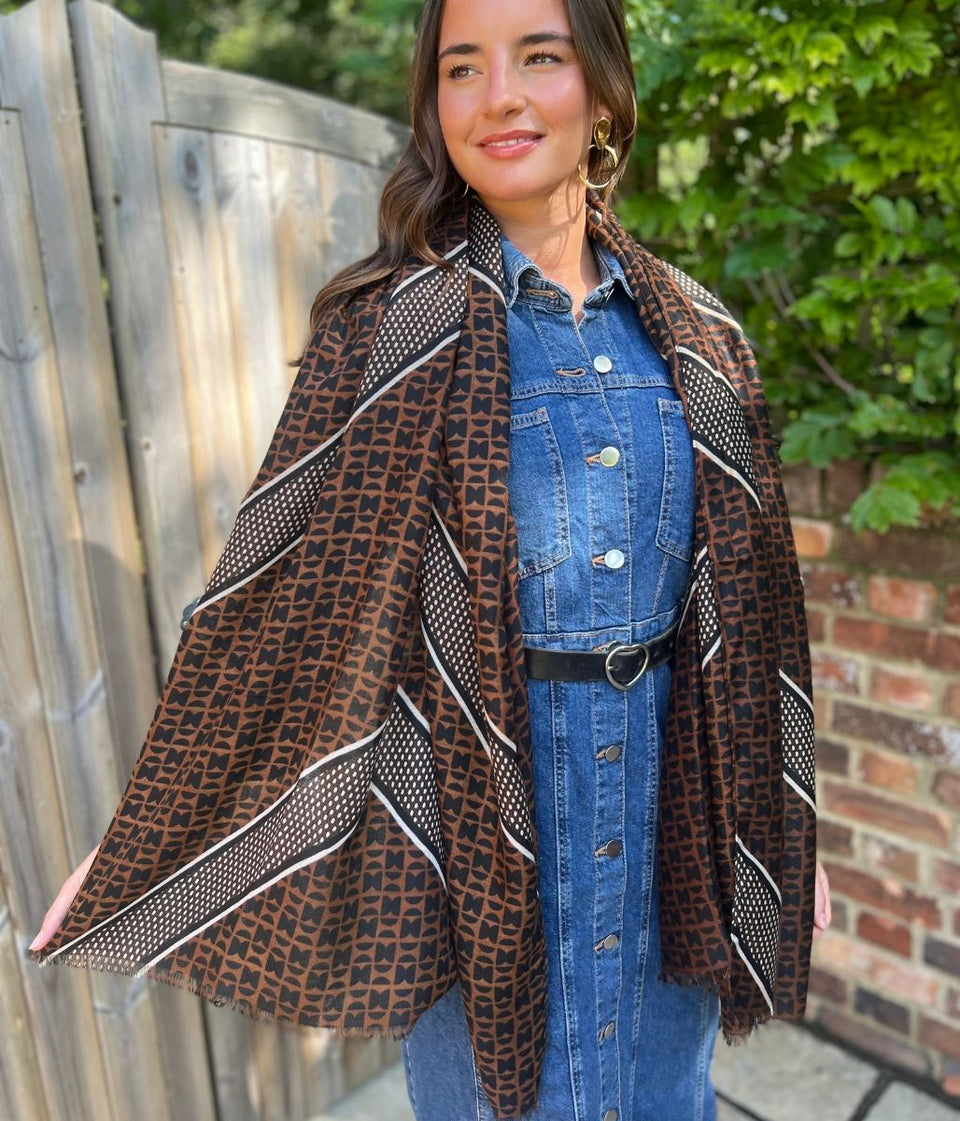 Brown Classic Geo Print Scarf