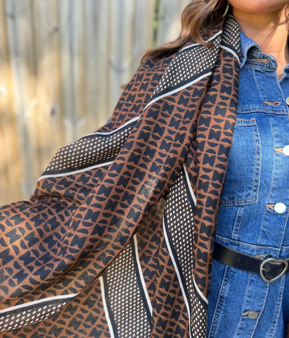 Brown Classic Geo Print Scarf