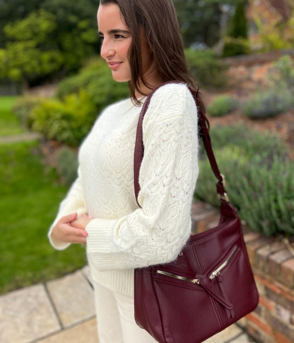 Burgundy Large Zipped Handbag