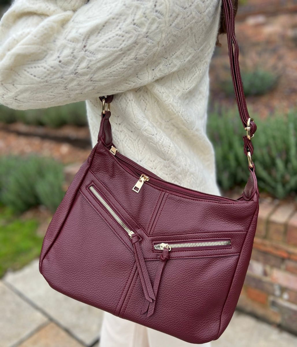 Burgundy Large Zipped Handbag