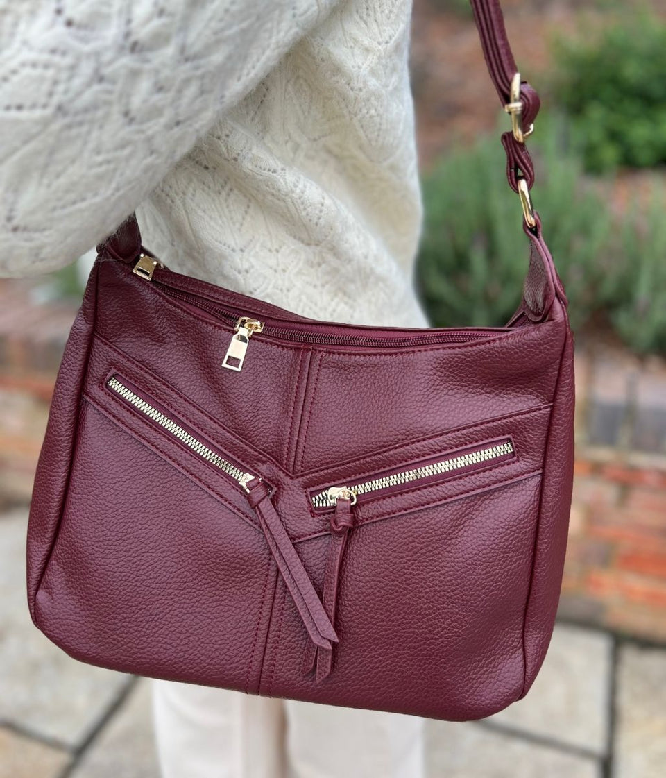 Burgundy Large Zipped Handbag