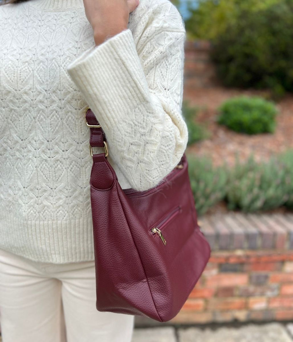 Burgundy Large Zipped Handbag