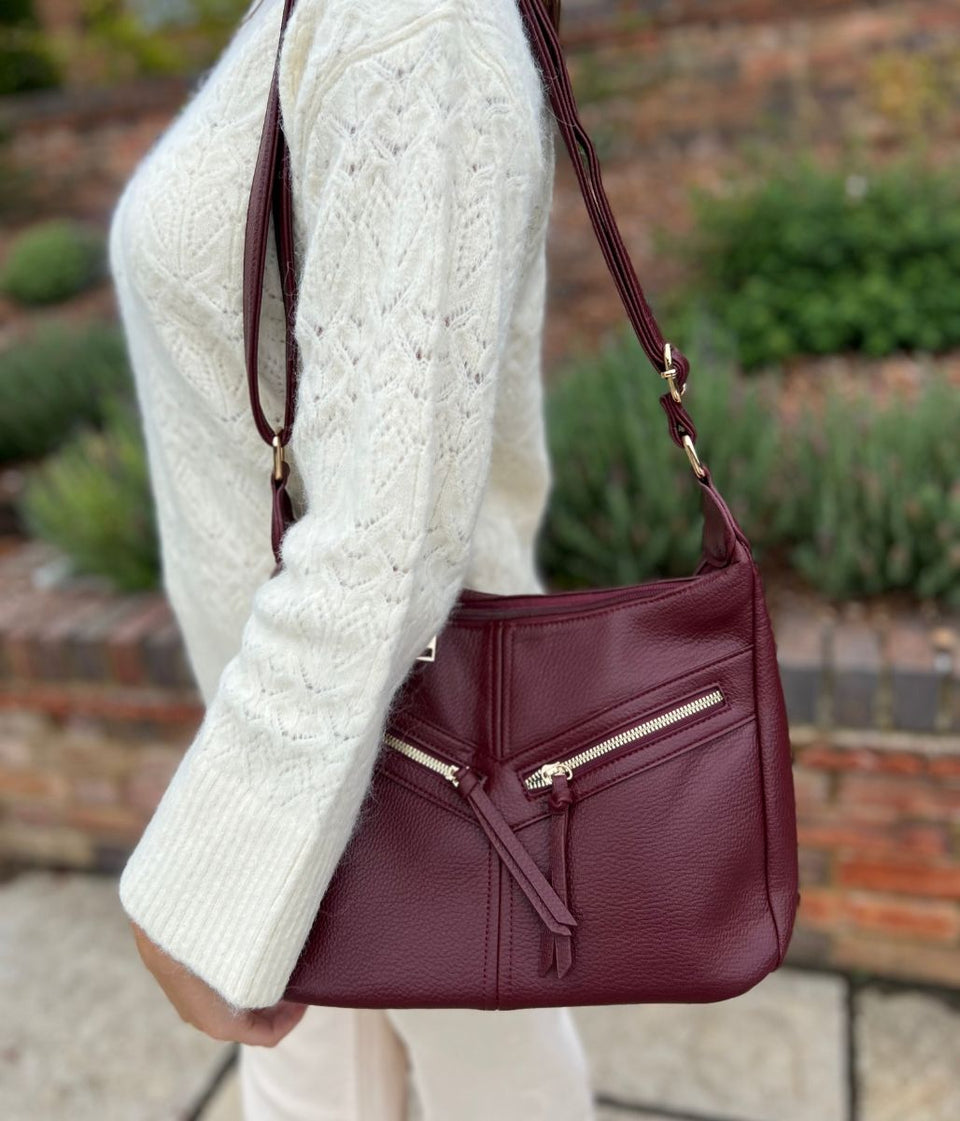 Burgundy Large Zipped Handbag