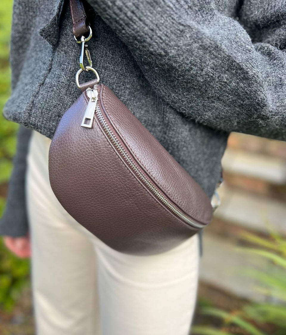 Brown Leather Sling Crossbody Bag