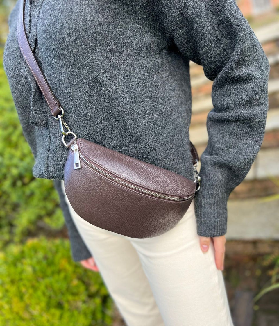Brown Leather Sling Crossbody Bag