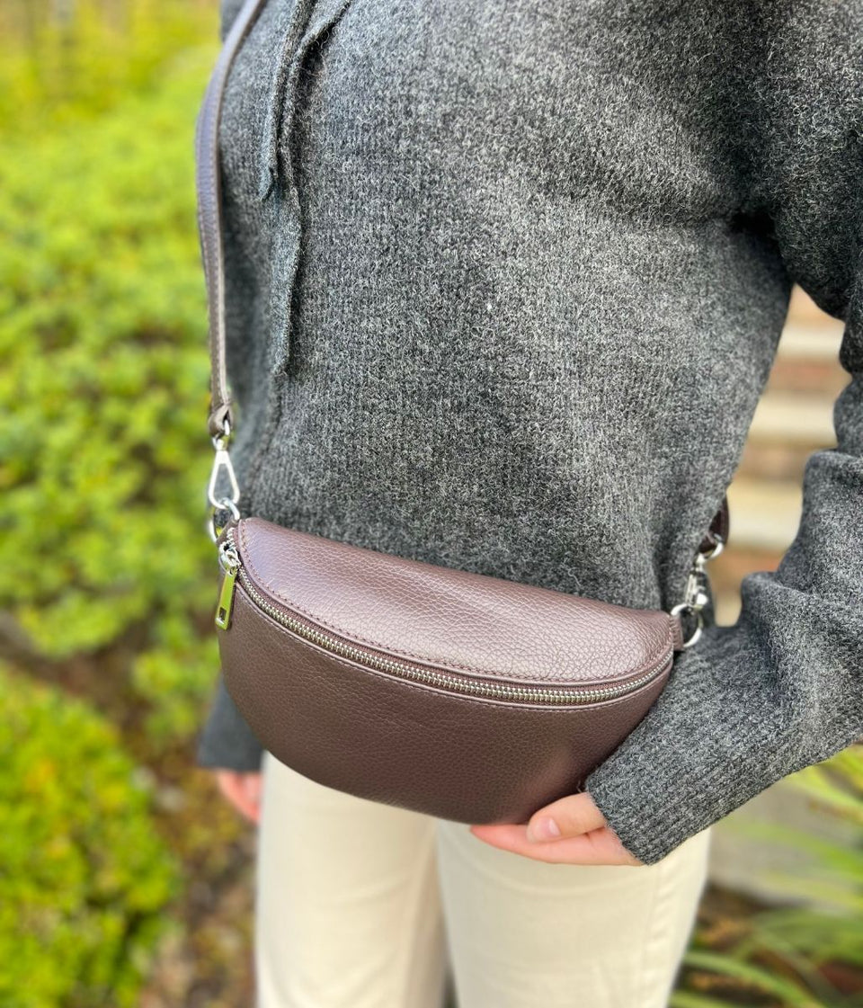 Brown Leather Sling Crossbody Bag