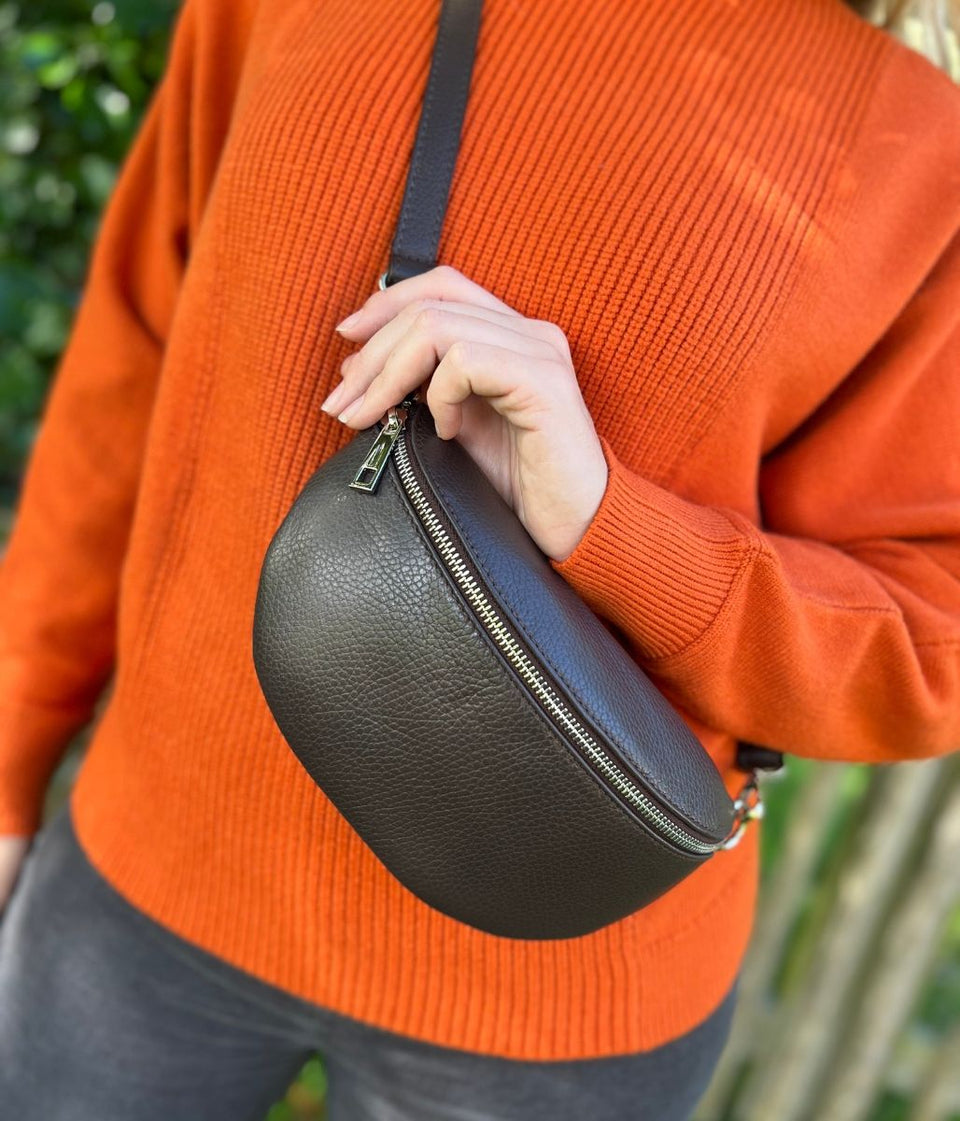Black Leather Sling Crossbody Bag