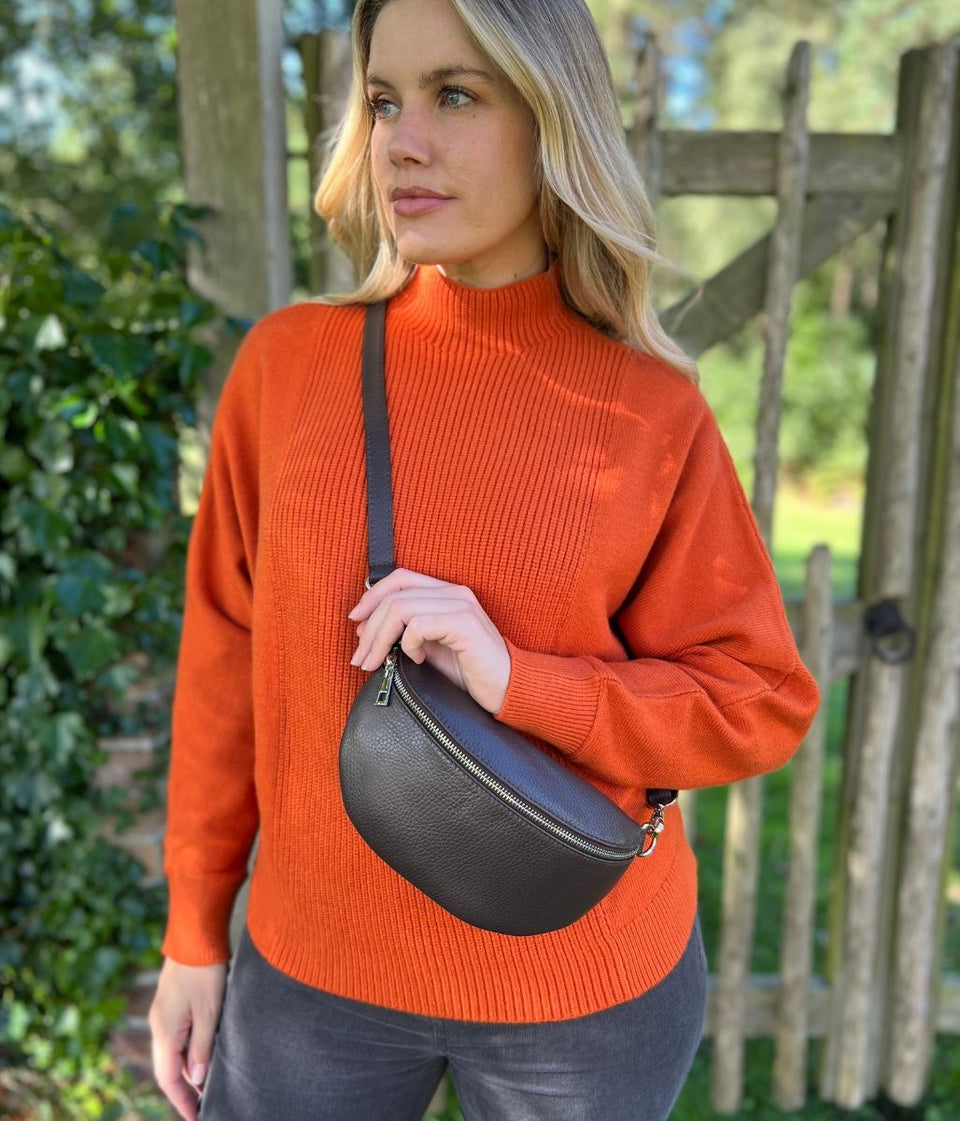 Black Leather Sling Crossbody Bag