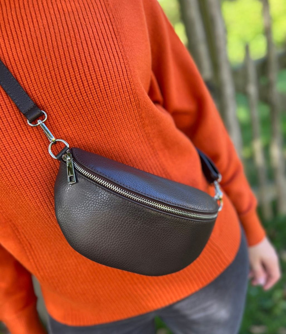 Black Leather Sling Crossbody Bag