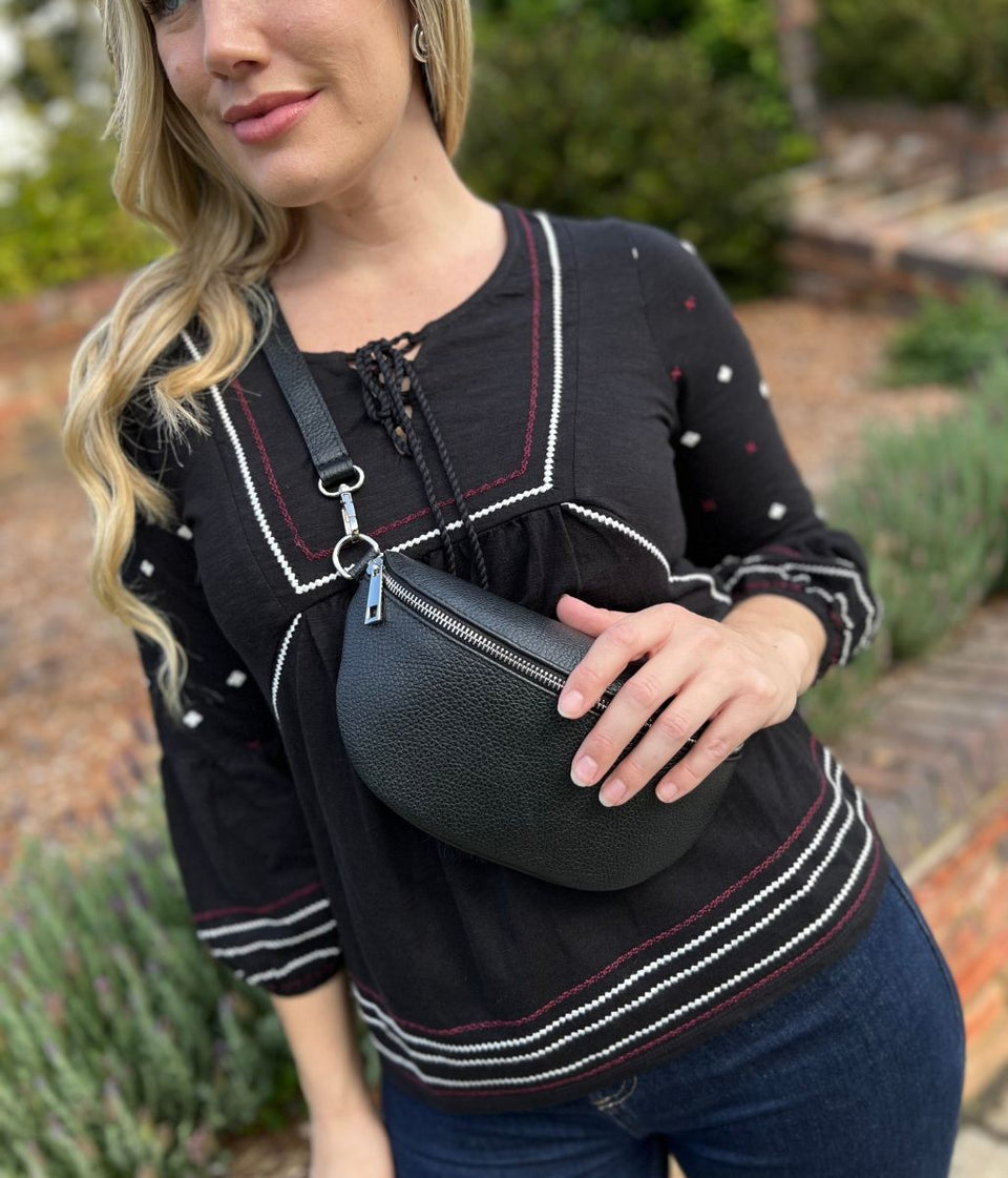 Black Leather Sling Crossbody Bag