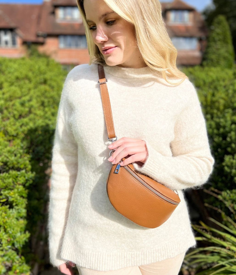 Tan Leather Sling Crossbody Bag