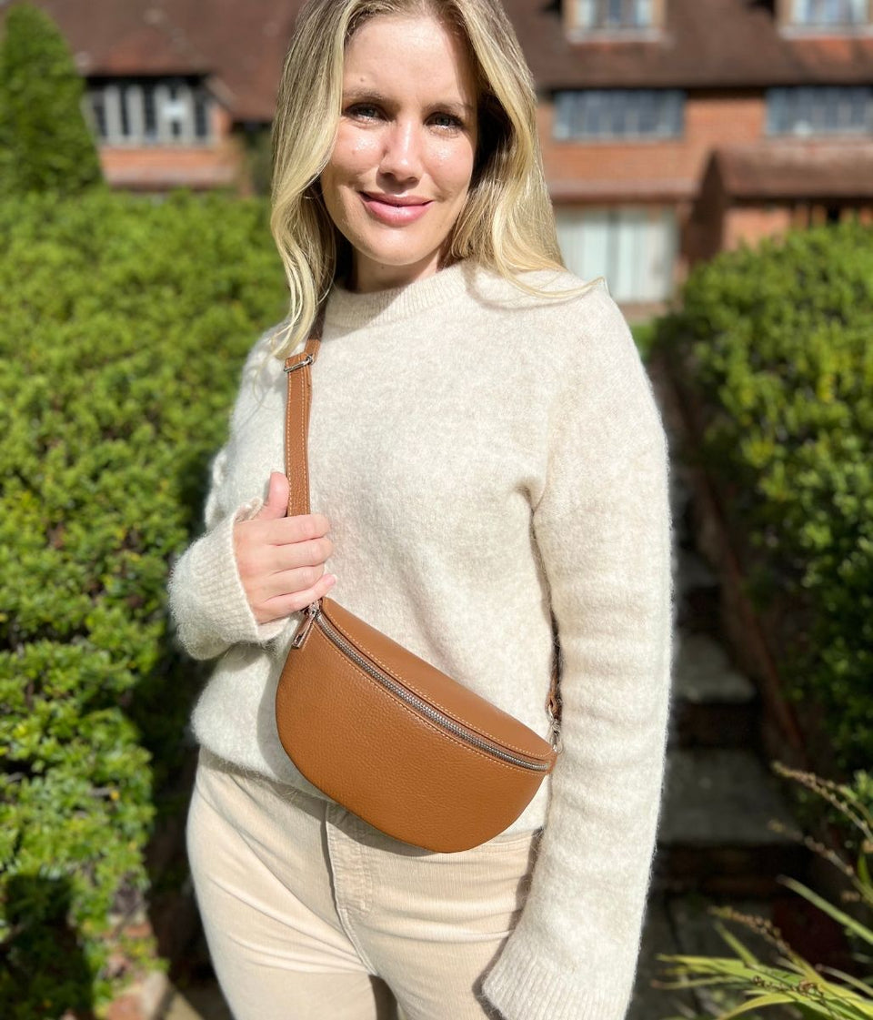 Tan Leather Sling Crossbody Bag