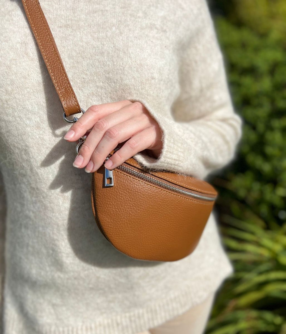 Tan Leather Sling Crossbody Bag