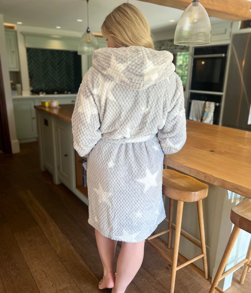 Grey Star Print Cosy Waffle Robe