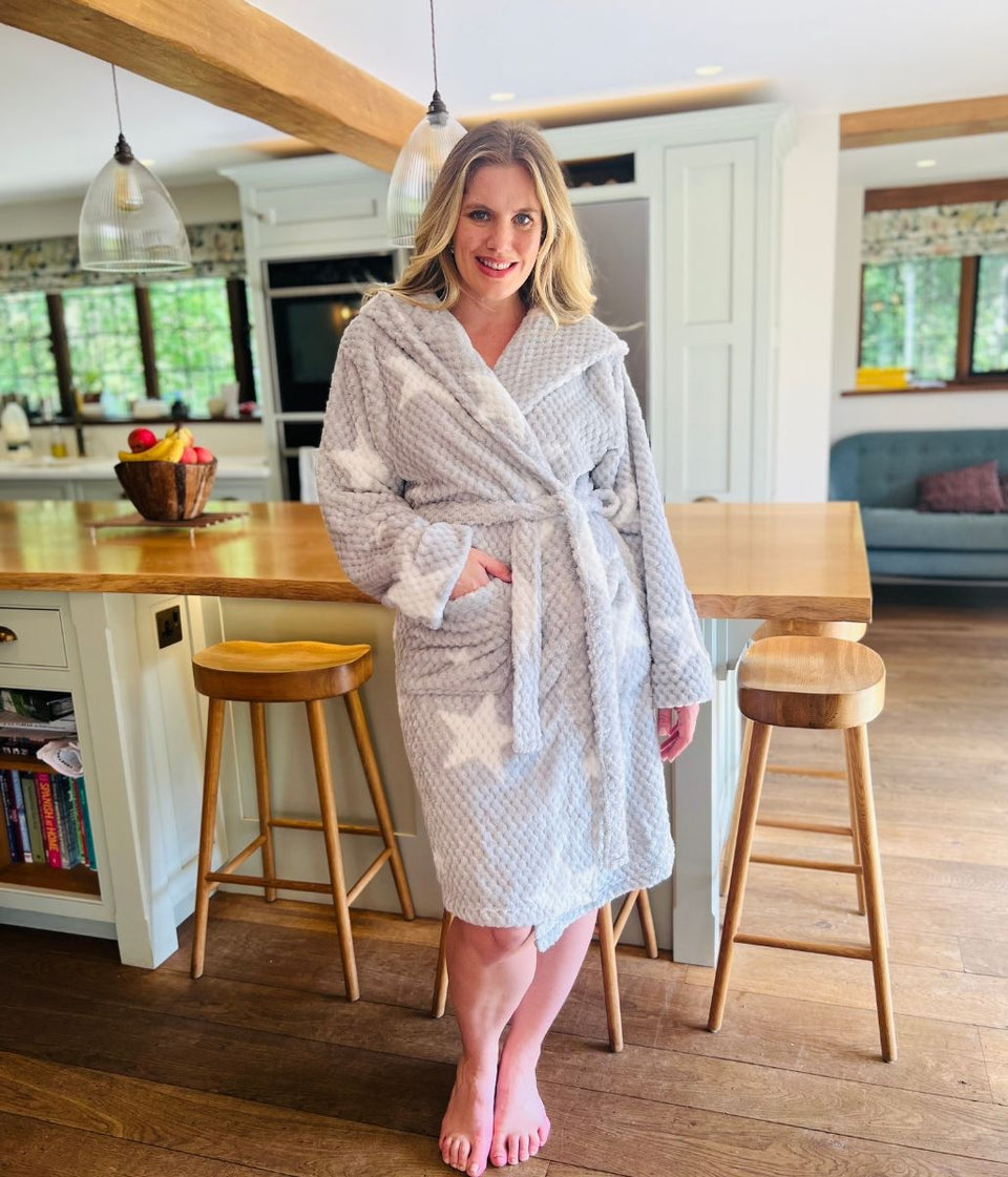 Grey Star Print Cosy Waffle Robe