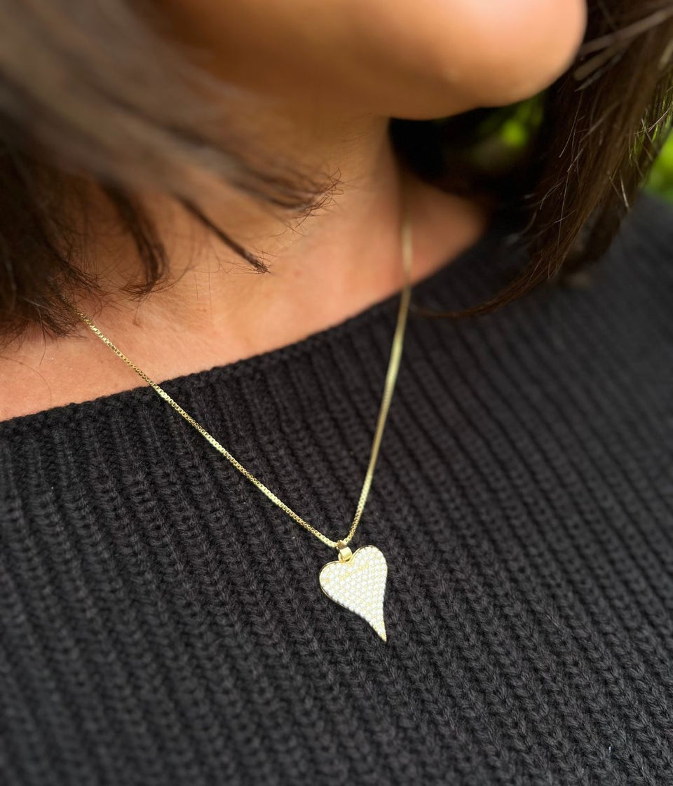 Gold Venetia Heart Diamante Necklace