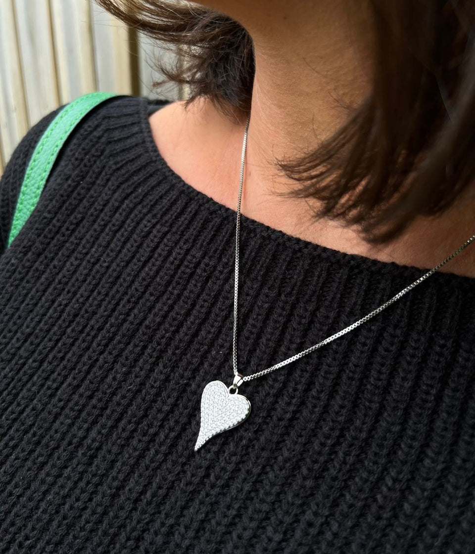 Silver Venetia Heart Diamante Necklace