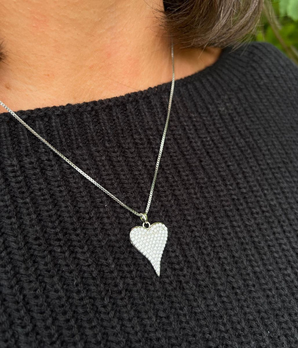 Silver Venetia Heart Diamante Necklace