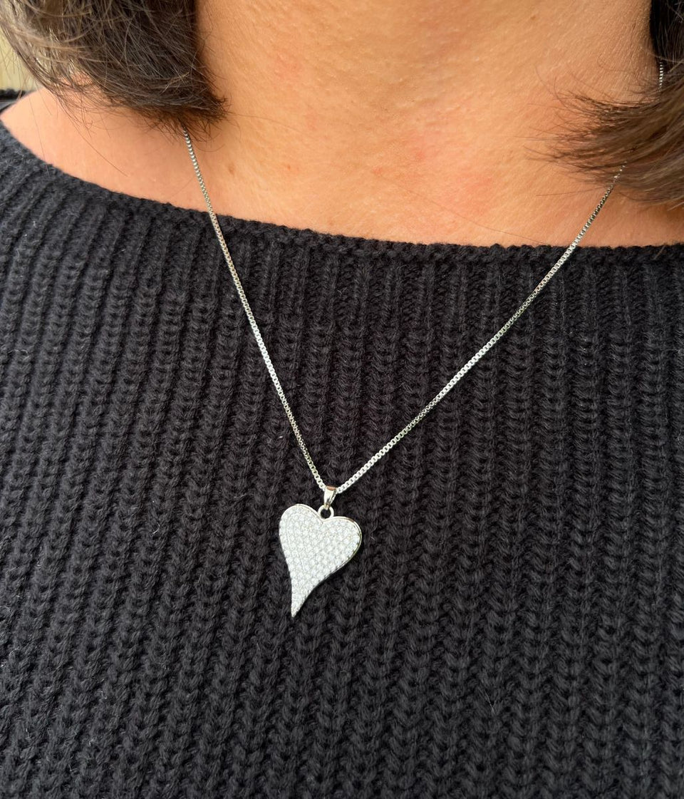 Silver Venetia Heart Diamante Necklace