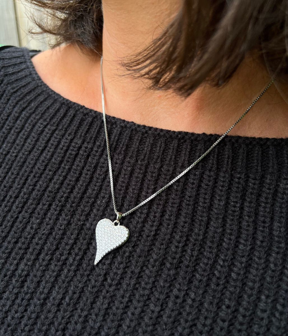 Silver Venetia Heart Diamante Necklace