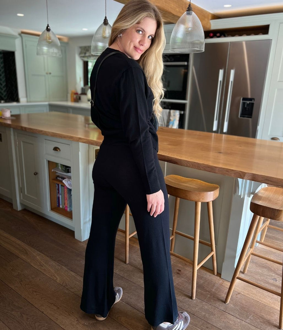 Black Round Neck Merino Wool Co-Ord Set