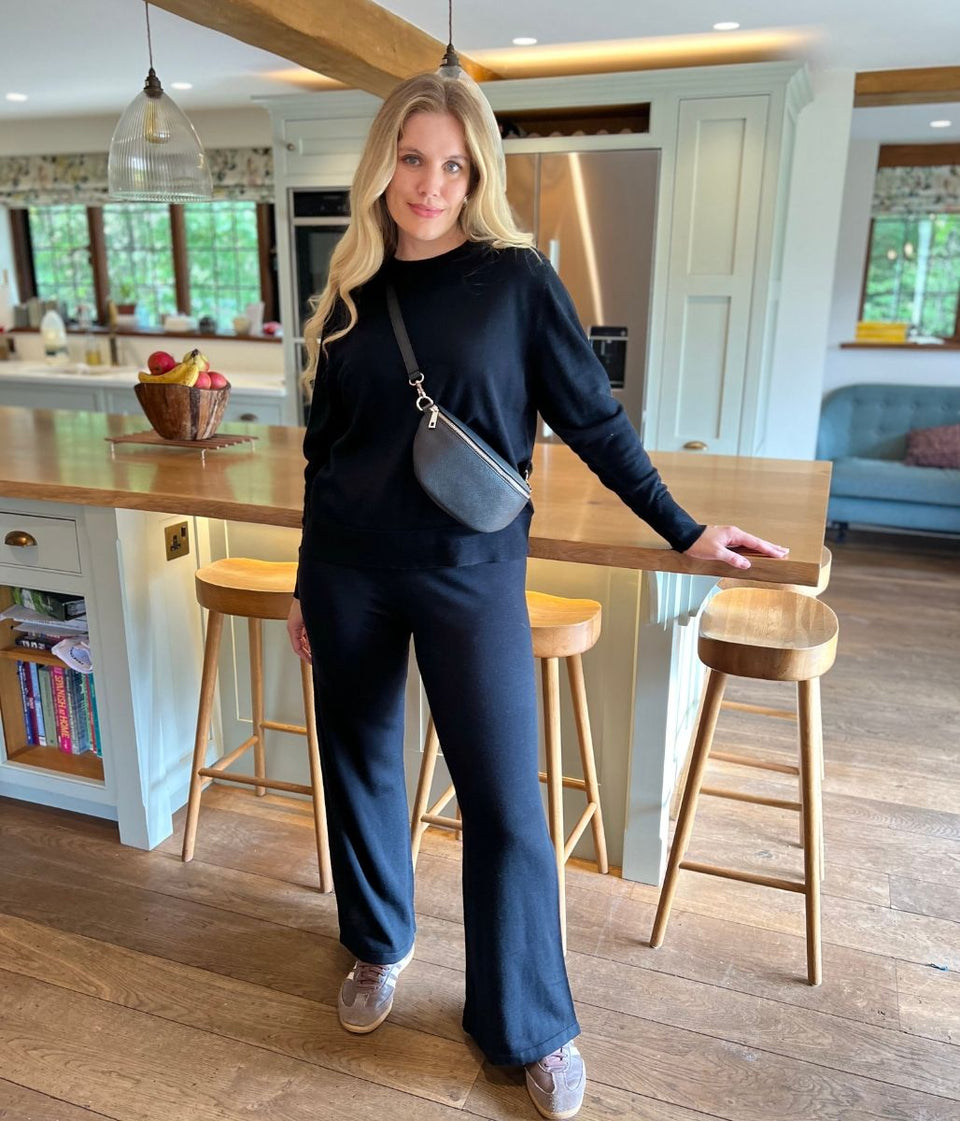 Black Round Neck Merino Wool Co-Ord Set