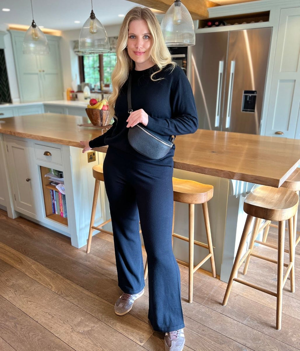 Black Round Neck Merino Wool Co-Ord Set