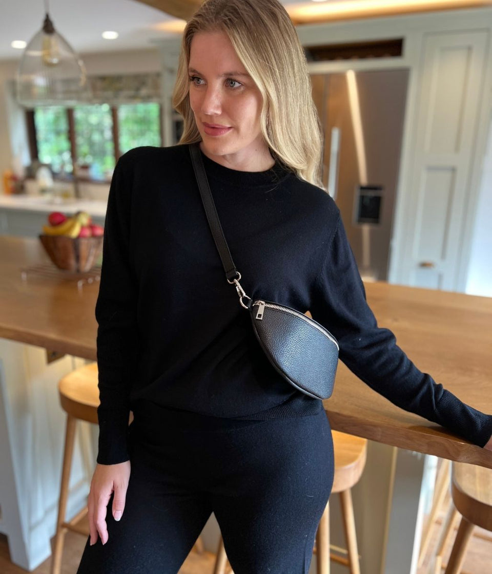 Black Round Neck Merino Wool Co-Ord Set