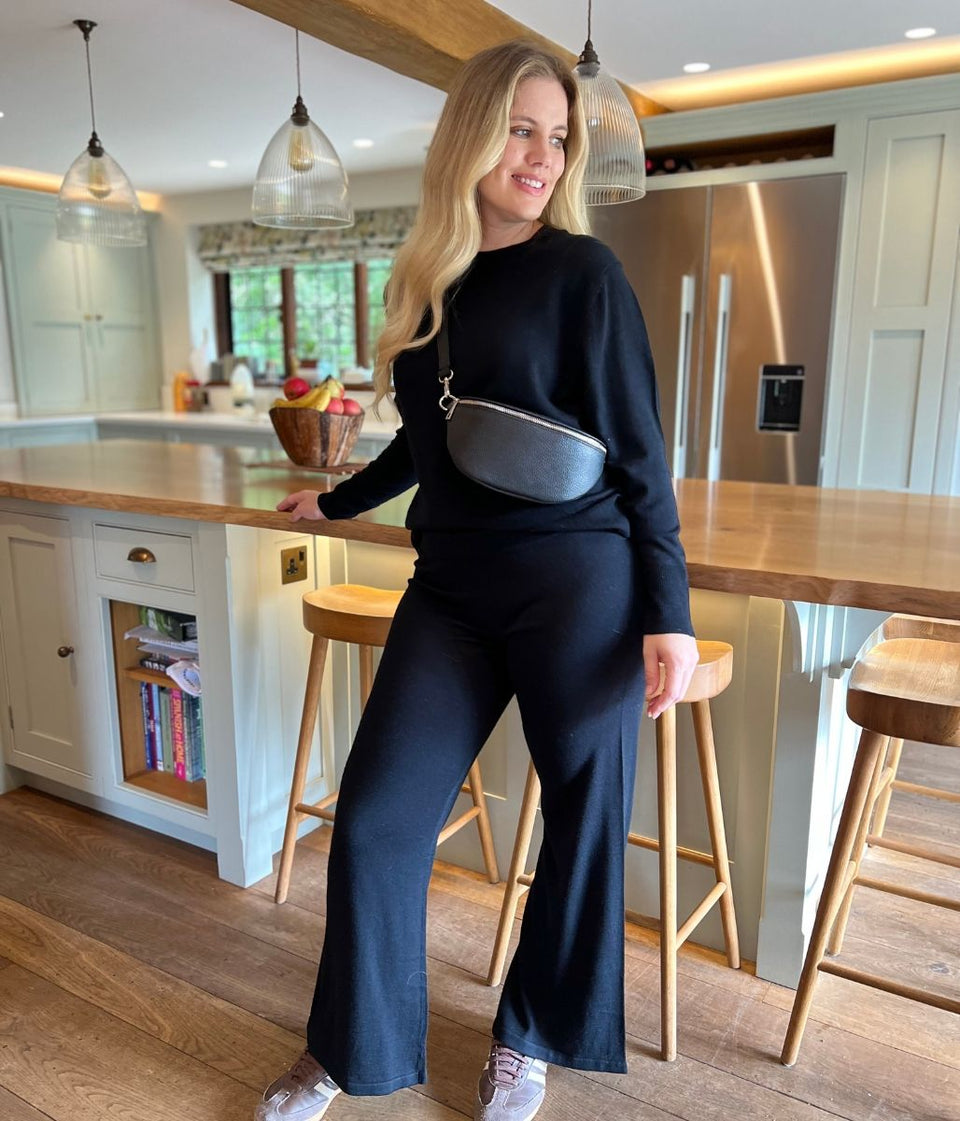Black Round Neck Merino Wool Co-Ord Set