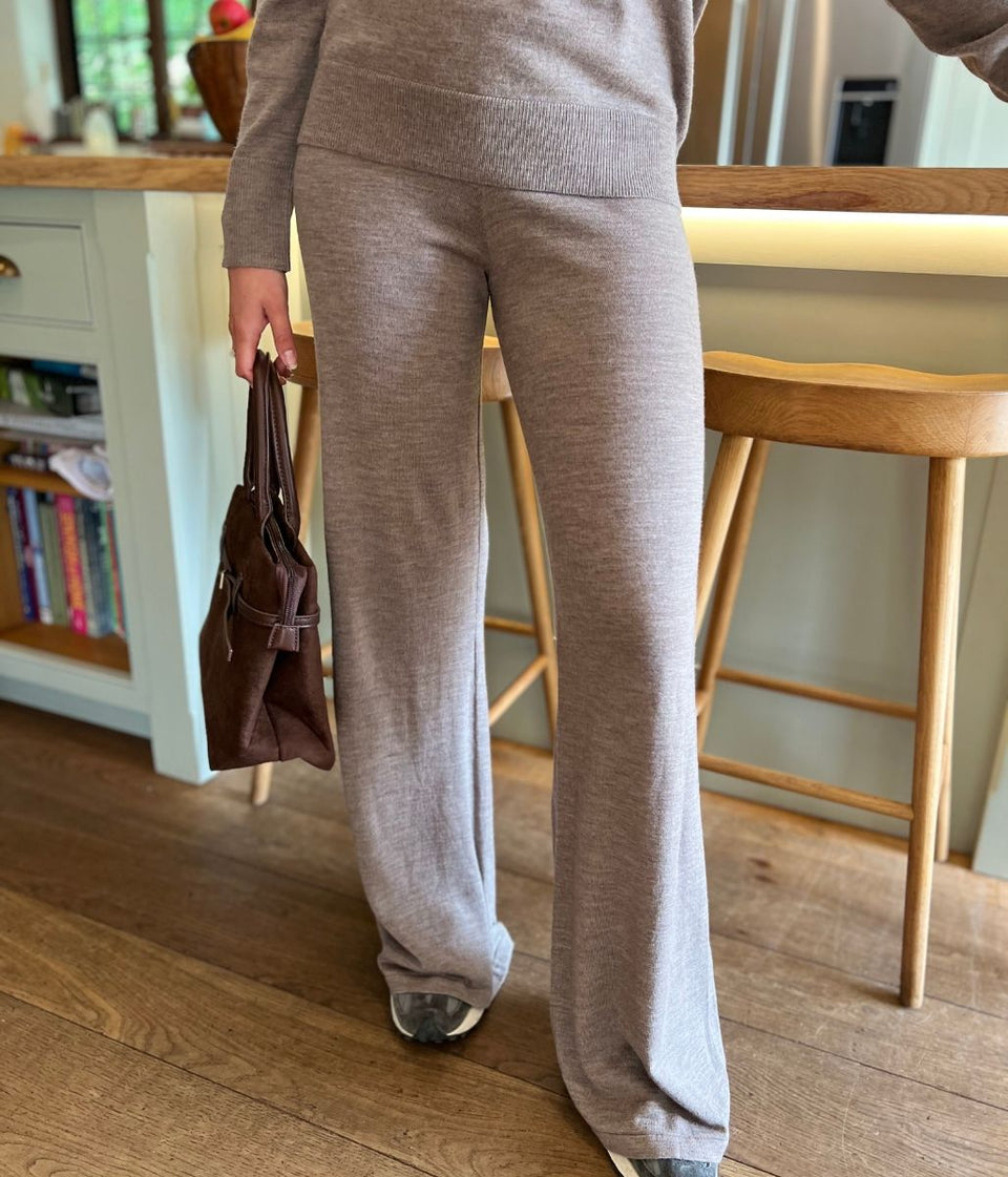 Light Brown Round Neck Merino Wool Co-Ord Set