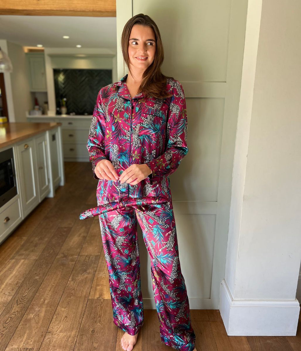 Luxury Satin Cheetah Pyjamas with Hanger