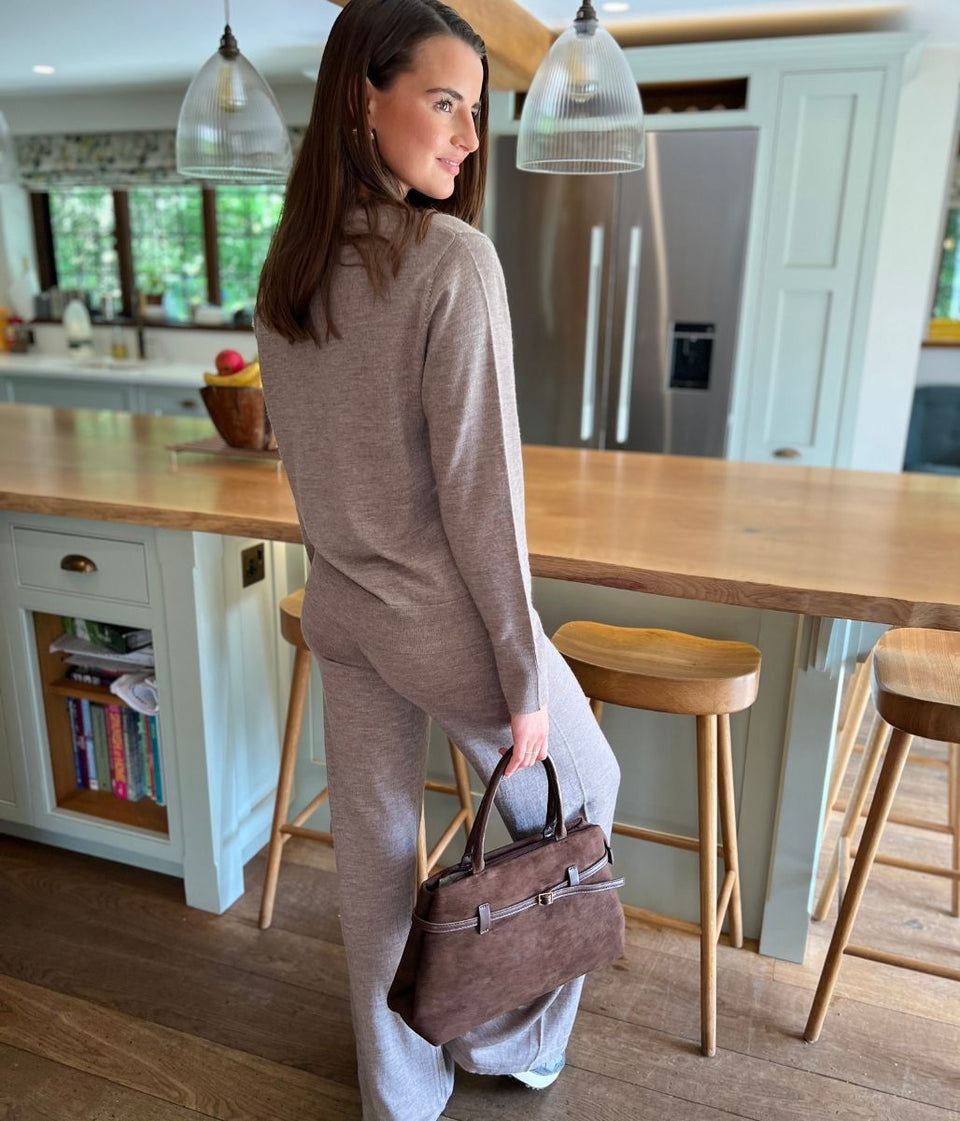 Light Brown Round Neck Merino Wool Co-Ord Set