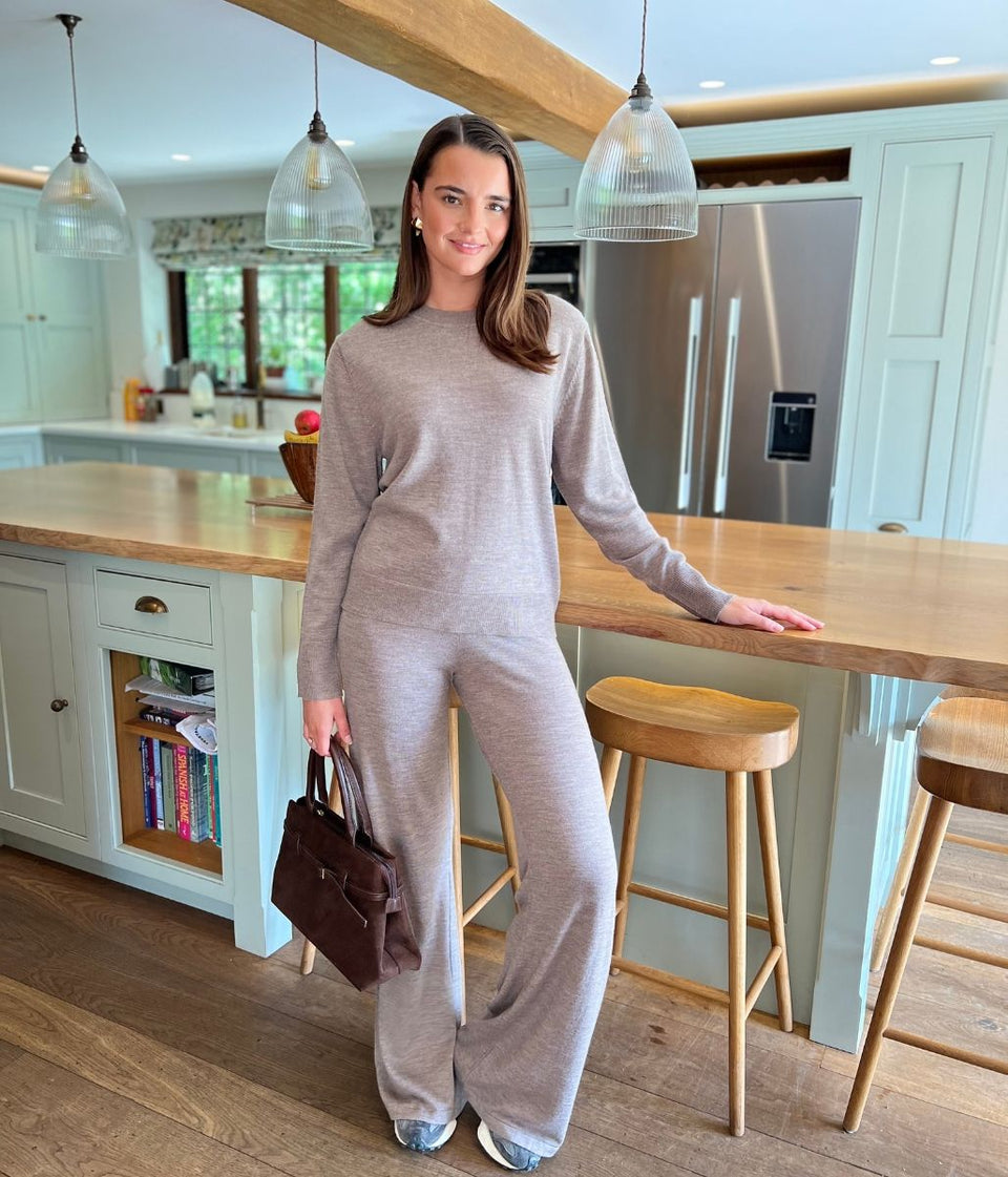 Light Brown Round Neck Merino Wool Co-Ord Set