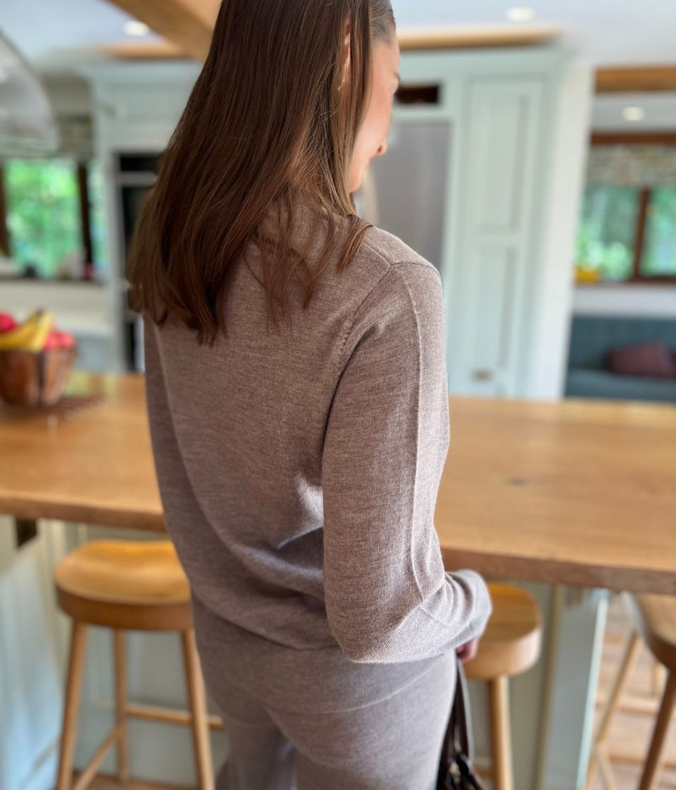Light Brown Round Neck Merino Wool Co-Ord Set