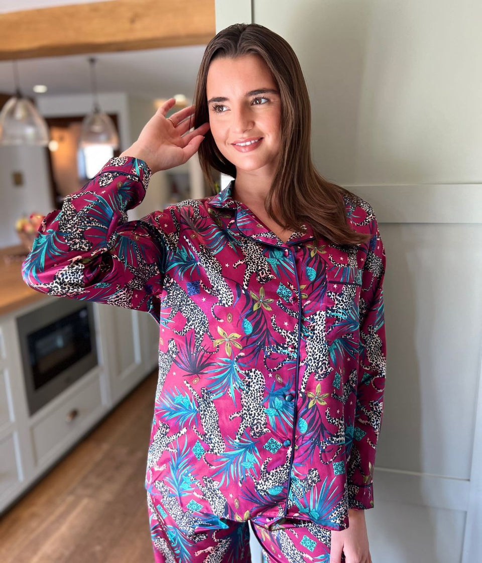 Luxury Satin Cheetah Pyjamas with Hanger