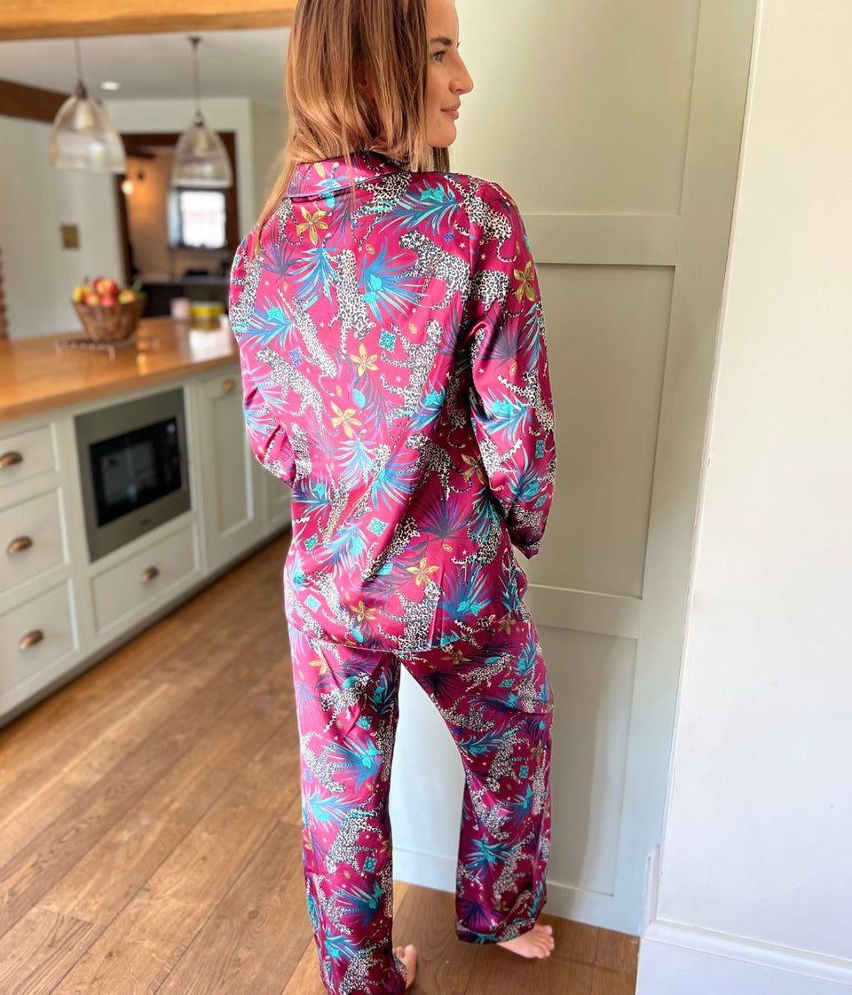 Luxury Satin Cheetah Pyjamas with Hanger