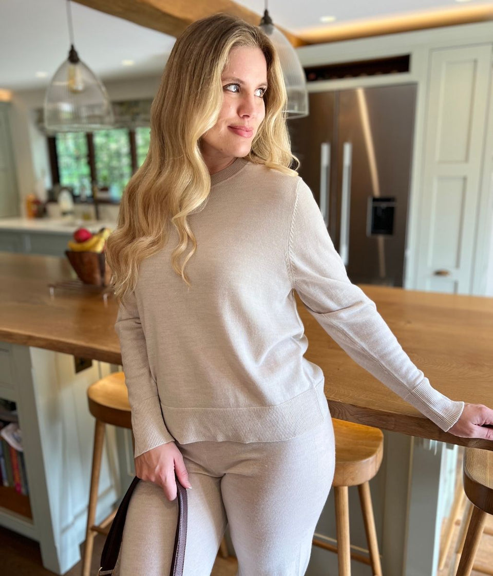 Natural Round Neck Merino Wool Co-Ord Set