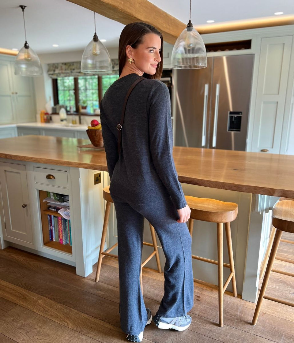 Grey Round Neck Merino Wool Co-Ord Set