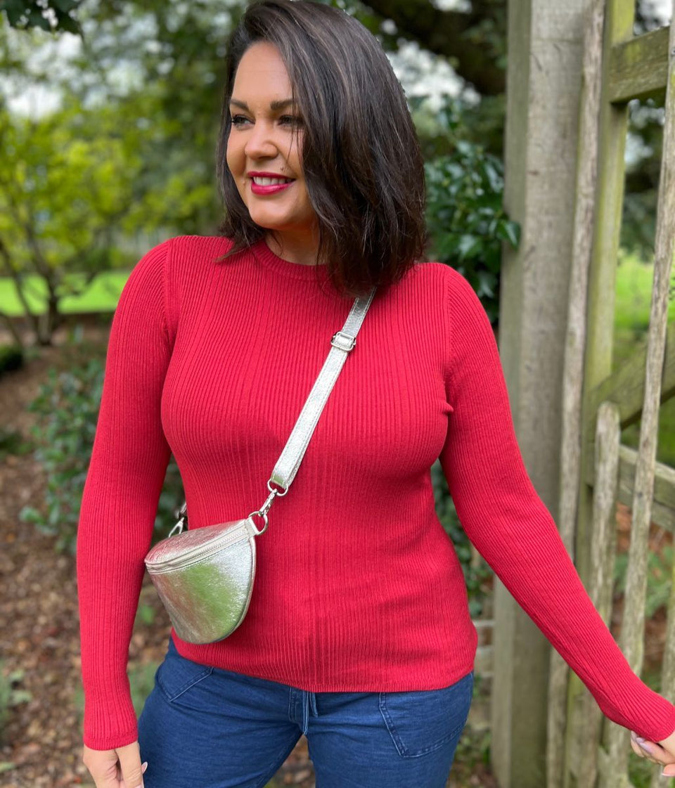 Gold Leather Sling Crossbody Bag
