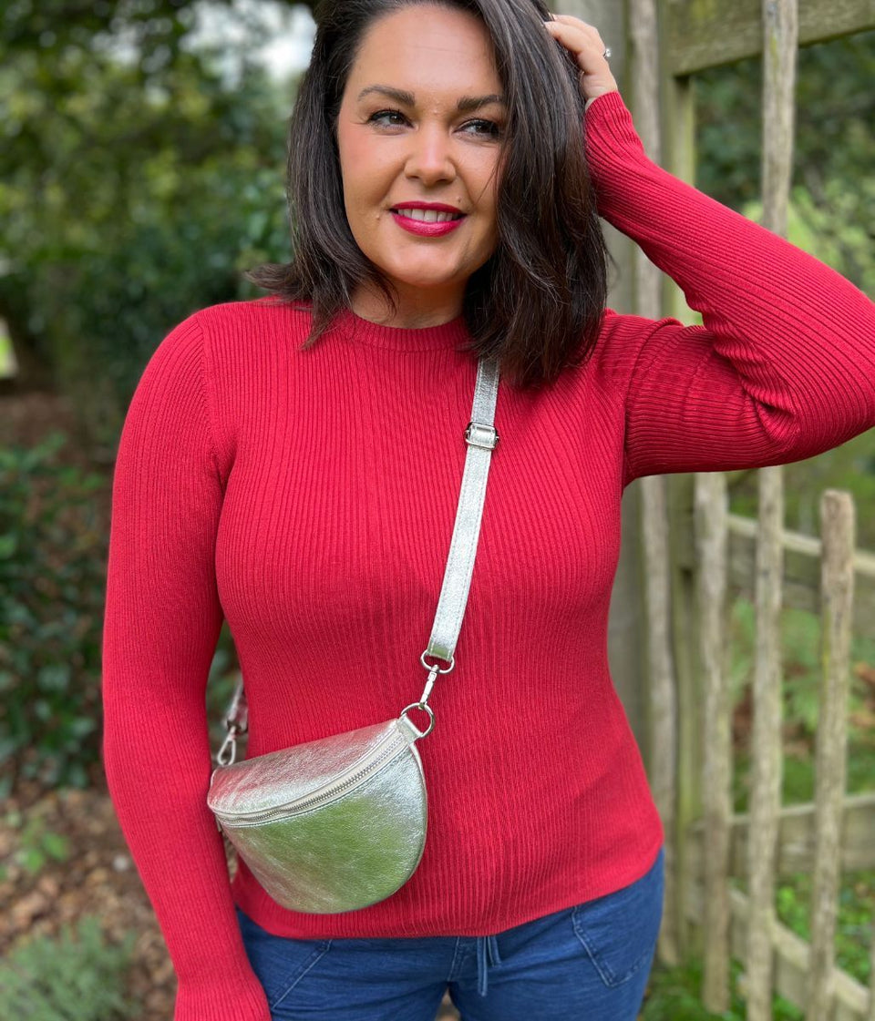 Gold Leather Sling Crossbody Bag