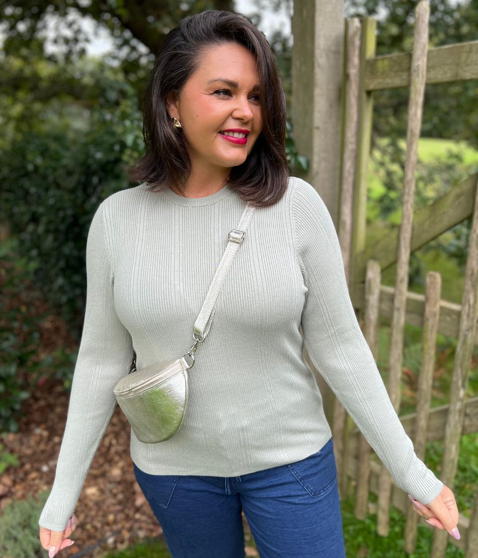 Gold Leather Sling Crossbody Bag