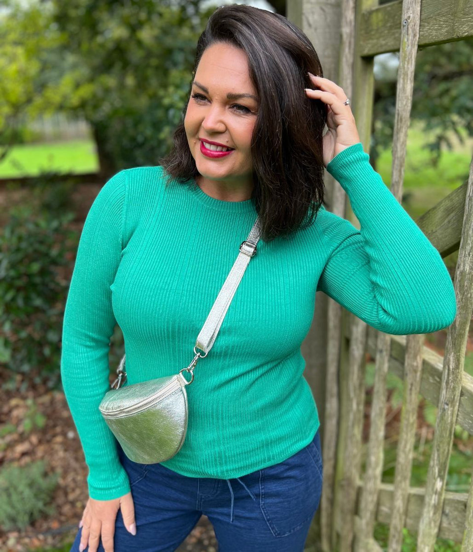 Gold Leather Sling Crossbody Bag