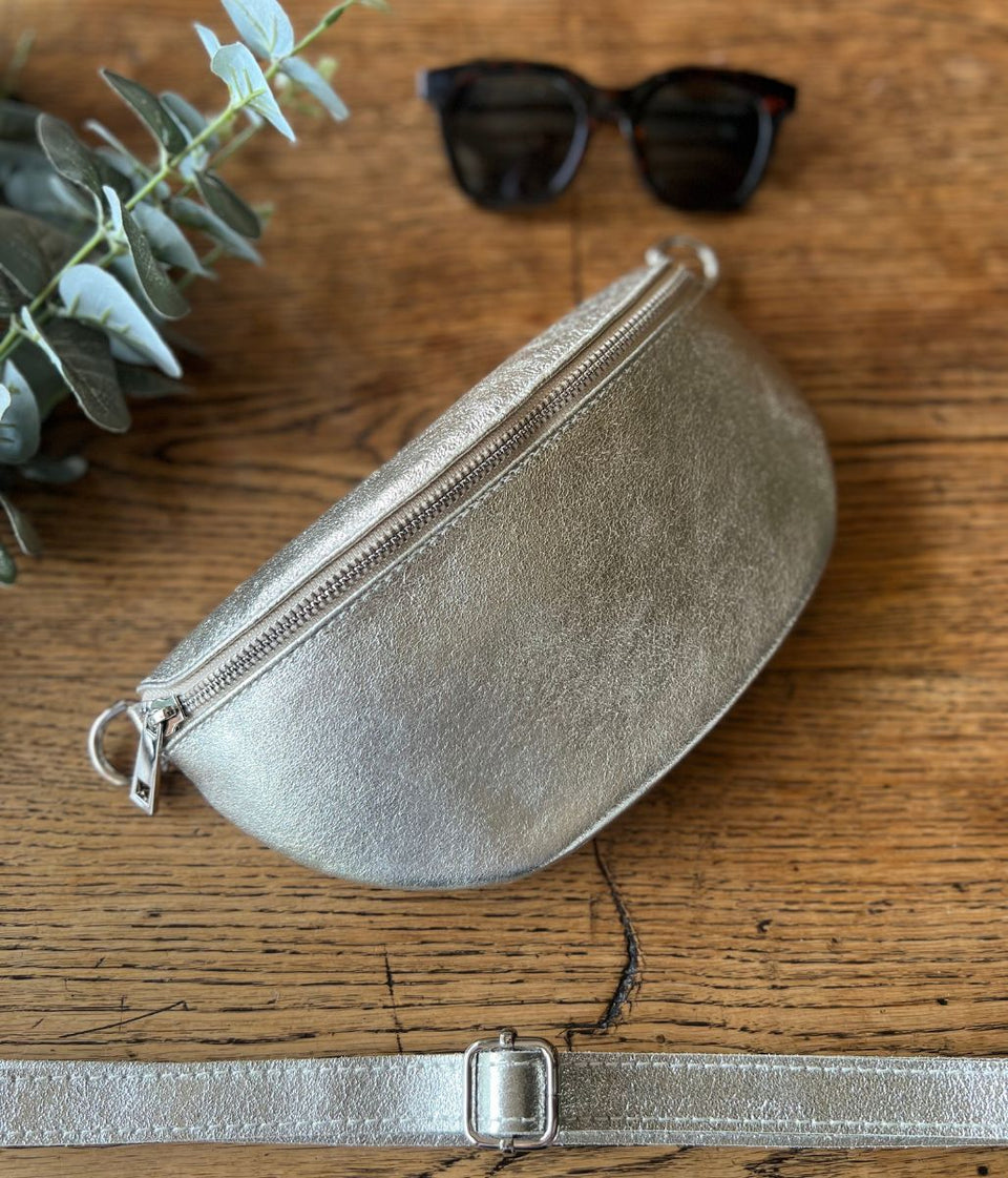 Gold Leather Sling Crossbody Bag