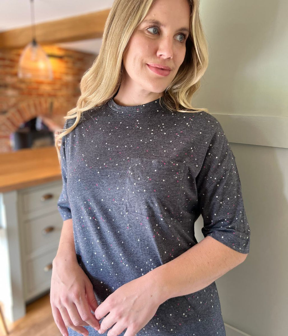 Grey Star Print Cotton Modal Nightdress