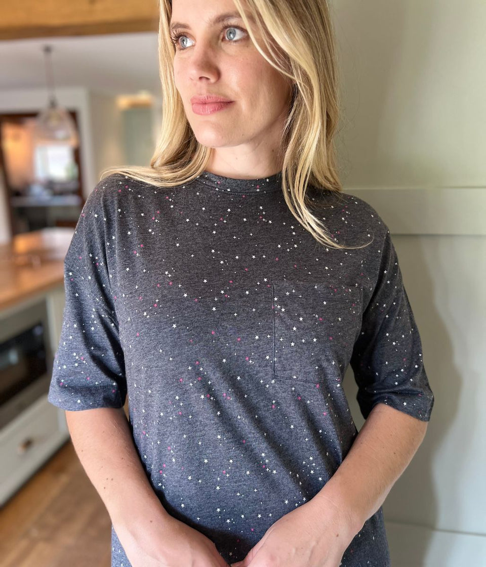Grey Star Print Cotton Modal Nightdress