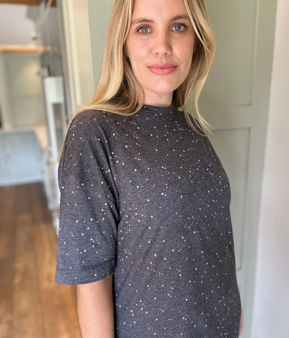 Grey Star Print Cotton Modal Nightdress