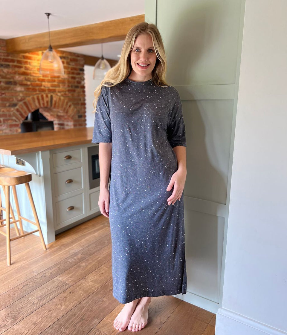 Grey Star Print Cotton Modal Nightdress