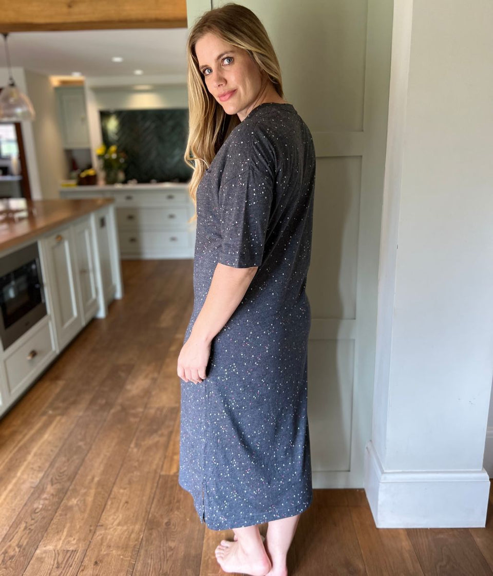 Grey Star Print Cotton Modal Nightdress