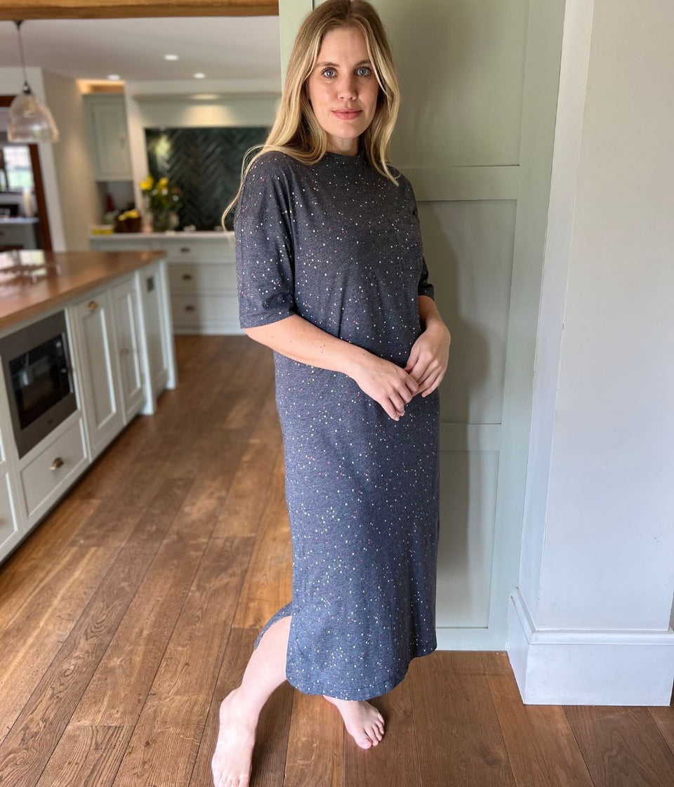 Grey Star Print Cotton Modal Nightdress